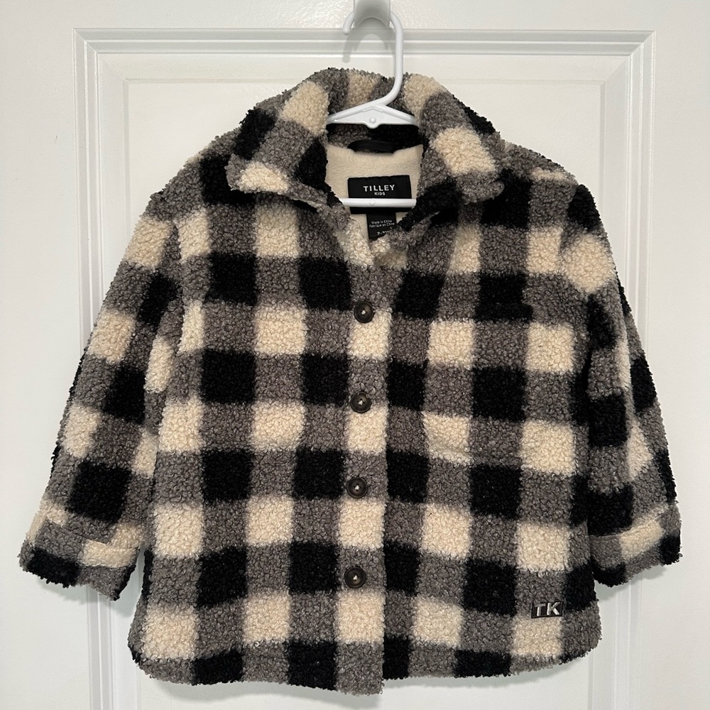 Tilley Kids Unisex Navy & Cream Checkered Buffalo Plaid Sherpa Jacket 2-3 yrs